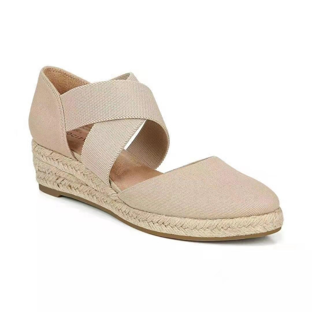 TANBARA | Damen Espadrille-Keilsandaletten mit Kreuzriemen